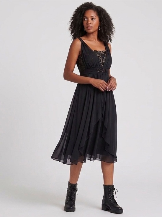 Laura Dresses & Skirts - Laura Black Chiffon Lace Dress Jeweled Goth magical elegant 8 regency core